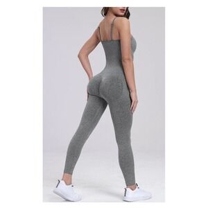 Coodo Womens Seamless Full Length Athletic Jumpsuit Grey Unitard Medium